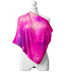Handcrafted pink and gold cosmic silk scarf by Cosminha