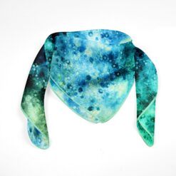 Handcrafted blue-green cosmic silk scarf with marine tones by Cosminha