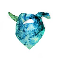 Elegant cosmic blue-green silk scarf with oceanic pattern by Cosminha