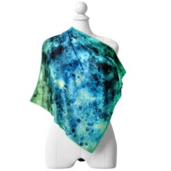 Luxury blue and green silk scarf by Cosminha handcrafted in Italy