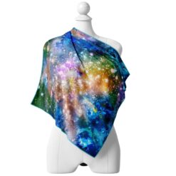 Luxury blue galaxy silk scarf by Cosminha handcrafted in Italy