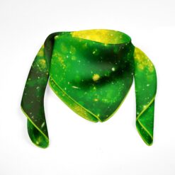 Handcrafted green cosmic silk scarf with golden reflections by Cosminha