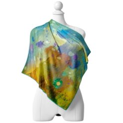Handcrafted blue-green cosmic silk scarf with watercolor texture by Cosminha