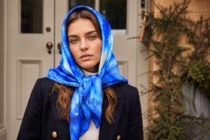 Why Silk Scarves Make the Perfect Present Cosminha Luxury Mulberry Silk Twill Scarves Collection Blue and White Headscarf