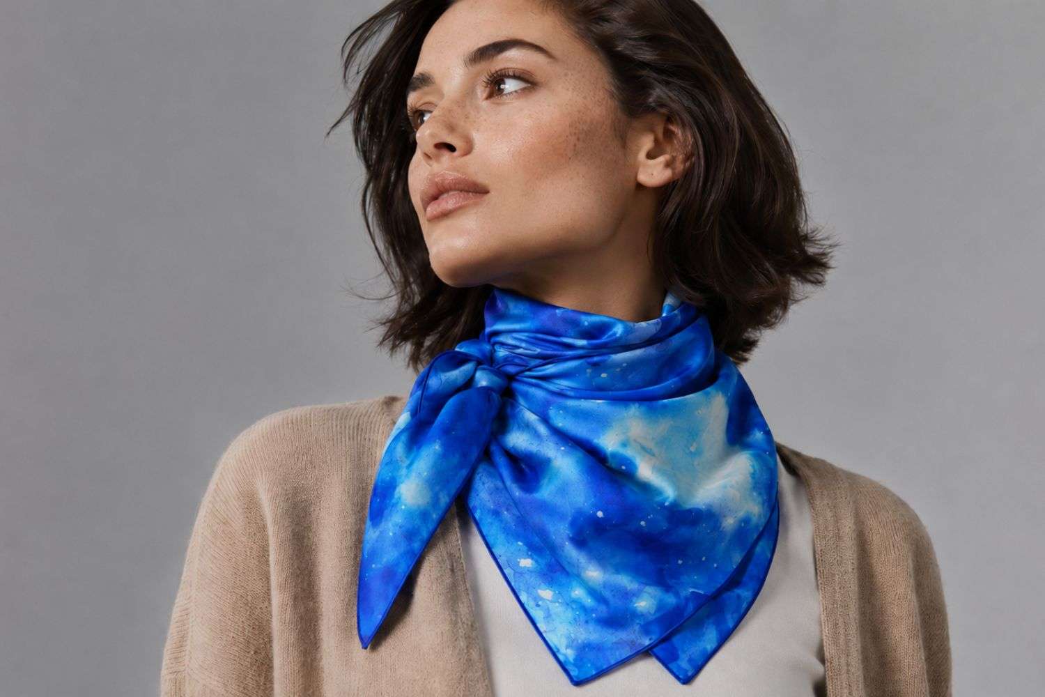 Celestial Dance Silk Scarf | Blue & White Elegance by Cosminha