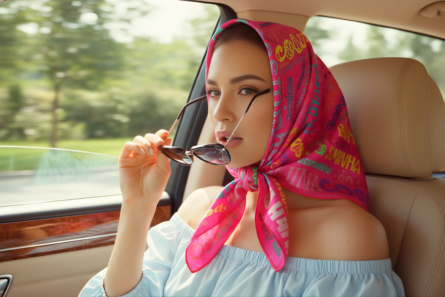 Cosminha Luxury Silk Scarves My Name Is Woman On a luxury car