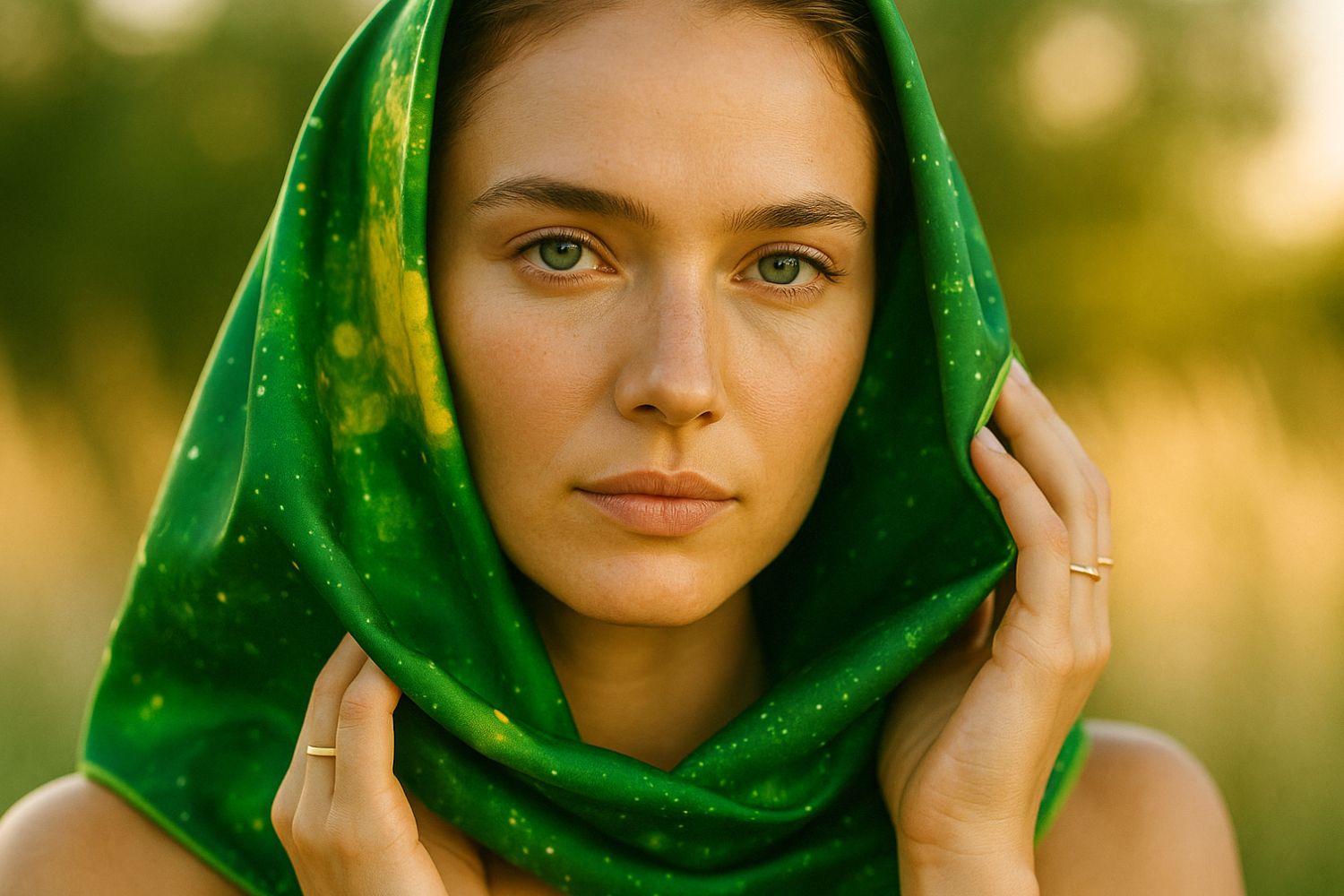 Cosminha Luxury Silk Scarves Space Jungle Beautiful woman portrait